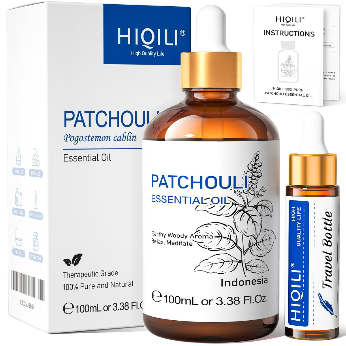 HIQILI Vetiver Essential Oil for Skin, Perfume, Aromatherapy