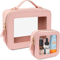 LETGO 2 Pack Clear Travel Toiletry Bag for Women, Large & Mini Waterproof PU TSA Approved Cosmetic Pouches, Portable Beach Vacation Makeup Organizer Set, See Through Skincare Sunscreen Bags for Women