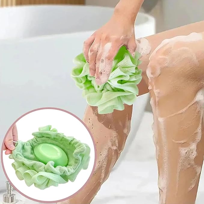 Bath Pouf Soap Holder Sponge Loofah Sponge for Smooth Skin Gentle Lathering Cleansing Shower Pouf with Soap Slot