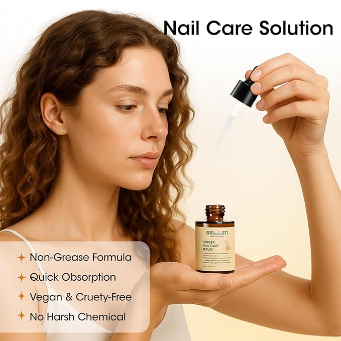Gellen 7-14 Days Ginger Nail Growth Serum for Nail Strengthener and Growth, Nail Repair Treatment for Weak Brittle Splitting Damaged Nails, Hydrated & Nourished Nail Care Solution for Hands & Feet