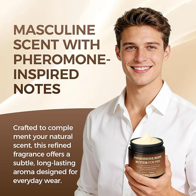 Pheromone Body Butter For Men, Skin body butter for men with Shea Butter, Cocoa Butter & Coconut Oil, Alcohol-Free, Vega, Long-Lasting Masculine Scent, Non-Greasy