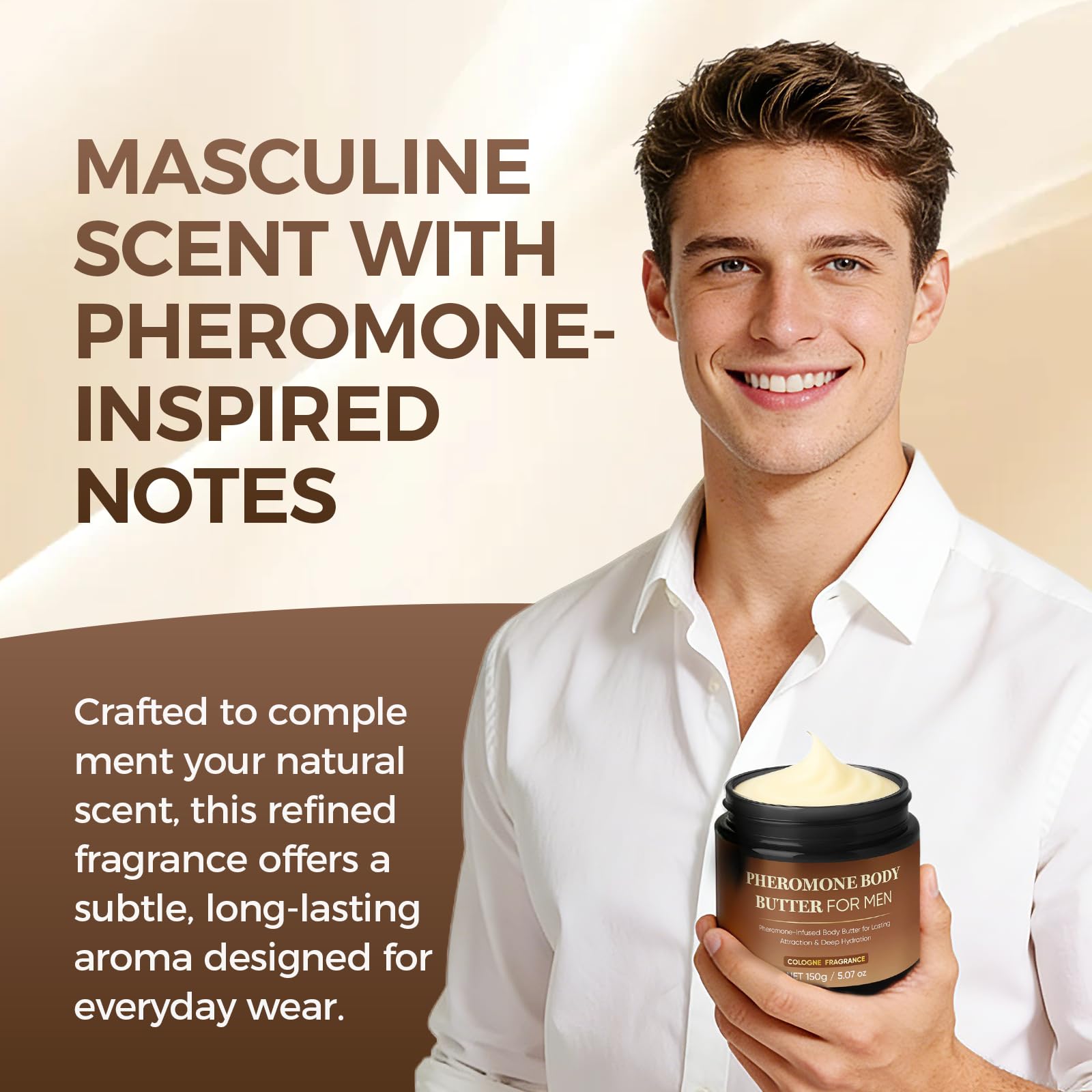 RTQSU Pheromone Body Butter For Men, Skin body butter for men with Shea Butter, Cocoa Butter & Coconut Oil, Alcohol-Free, Vega, Long-Lasting Masculine Scent, Non-Greasy