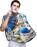 NOUZU Greek Island Sea View Print Beard Bib Apron For Men, Beard Hair Catcher For Men Shaving Trimming,Beard Cape Cloth