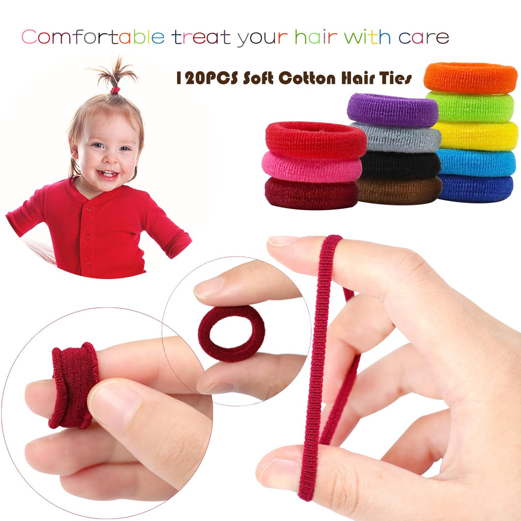 WillingTee 120PCS Baby Hair Ties, Cotton Toddler Hair Ties for Girls,Kids