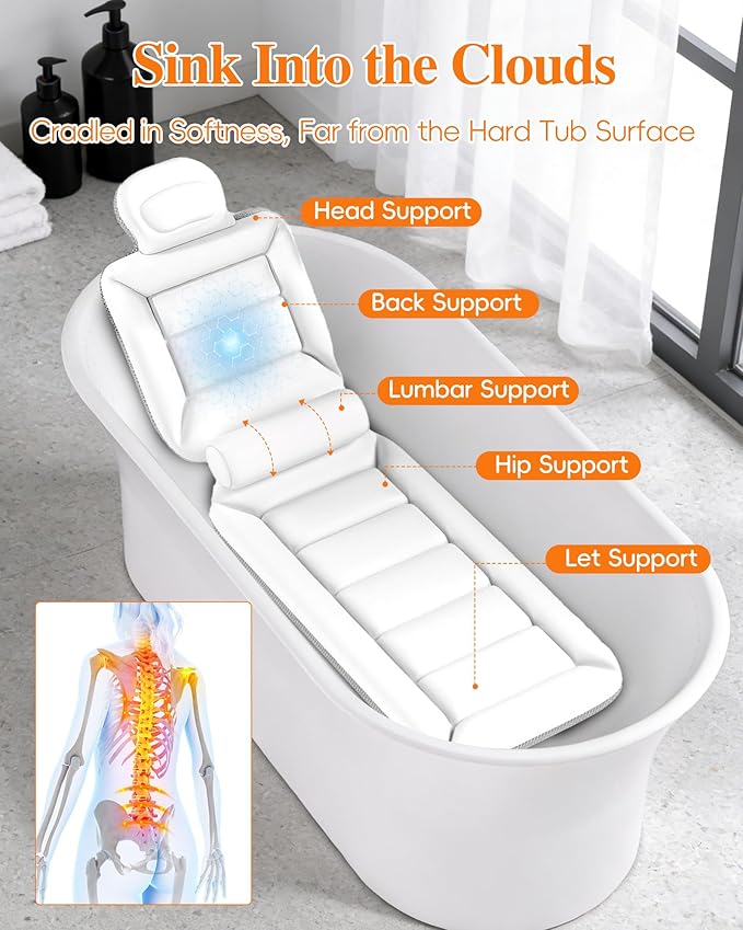 Full Body Bath Pillow for Bathtub, White 52" x 17"