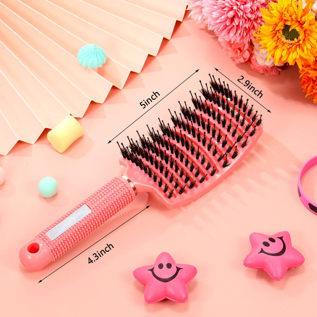 Cunhill 6 Pack Detangling Brush Bulk Boar Bristle Hair Brushes Curved and Vented Hairbrush Detangler for Women Men Detangling Comb Long Wet Dry Thick Curly Blowing Hair Accessories, 6 Colors