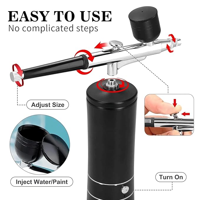 Airbrush Kit Air Brush Kit With Air Compressor Nail Charms Wireless Air Brush for Barber, Nail Art, Makeup, Model Painting(Black - with extension tube)