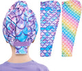 WAWSAM Kids Hair Drying Towel Wrap - Microfiber Hair Towel for Girls, Quick Dry Hair Cap with Button & Elastic Loop, 2 Pack (Rainbow&Purple)