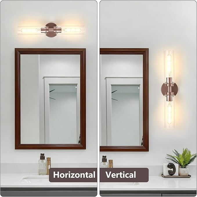 2 Light Bathroom Wall Sconces Set of 2,Modern Farmhouse Bronze Bathroom Light Fixture Over Mirror with Clear Glass Shade,Bathroom Vanity Light for Hallway Cabinet Bedroom Stairway Porch