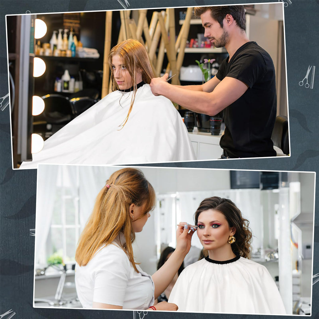 FEBSNOW Professional Barber Cape White Salon Hair Cutting Cape with Adjustable neckline and Neck Duster Brush Barber Shop Supplies 46.8 × 56 Inch