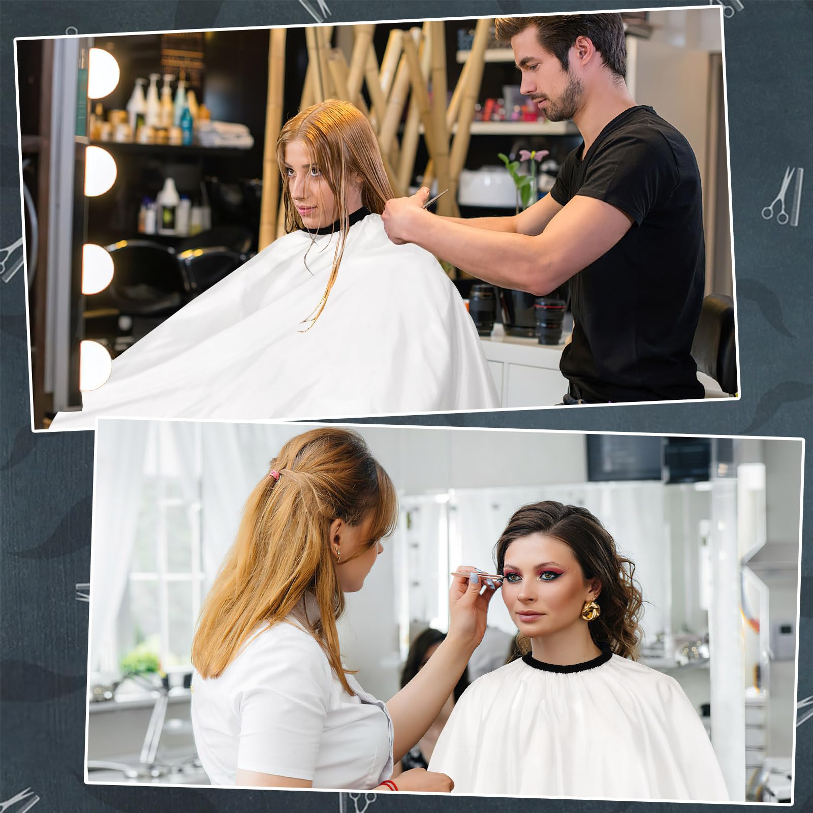 FEBSNOW Professional Barber Cape White Salon Hair Cutting Cape with Adjustable neckline and Neck Duster Brush Barber Shop Supplies 46.8 × 56 Inch