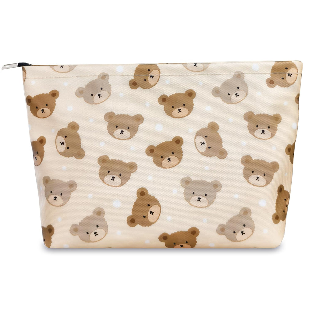 STARDW Cute Makeup Bag Aesthetic Cosmetic Bags for Women Girls, Travel Toiletry Bag Large Capacity Zipper Makeup Pouch, Purse Organizer Pouches,Canvas Lining (Baby Bear)
