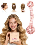 BONNET QUEEN Large Satin Heatless Hair Curler for Long Thick Hair, Heatless Curls Overnight, Hair Curlers to Sleep In, Damage-Free Waves for Women with Built-in Scrunchie, Cream Pink