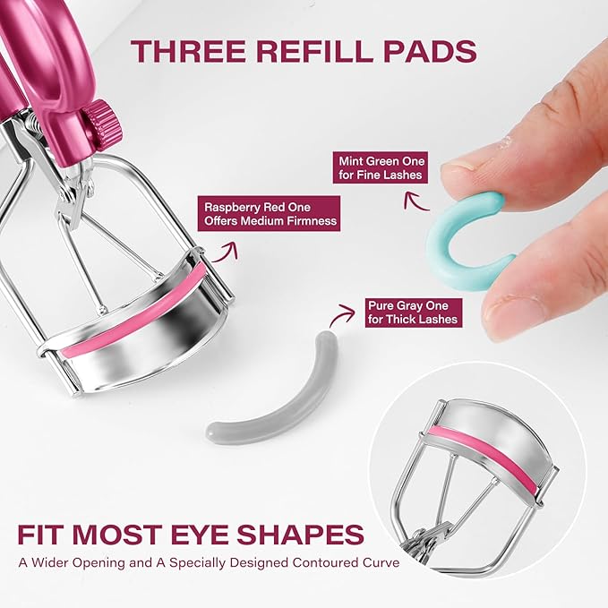 Eyelash Curler with 3 Refill Pads Soft/Medium/Firm, Fit Most Eye Shapes