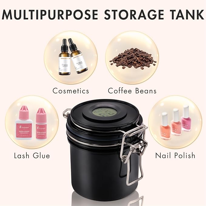 Embagol False Lash Glue Storage Tank With Thermometer Adhesive Carbon Sealed Leak-proof Containers Grafting Eyelash Extension Supplies(BLACK)