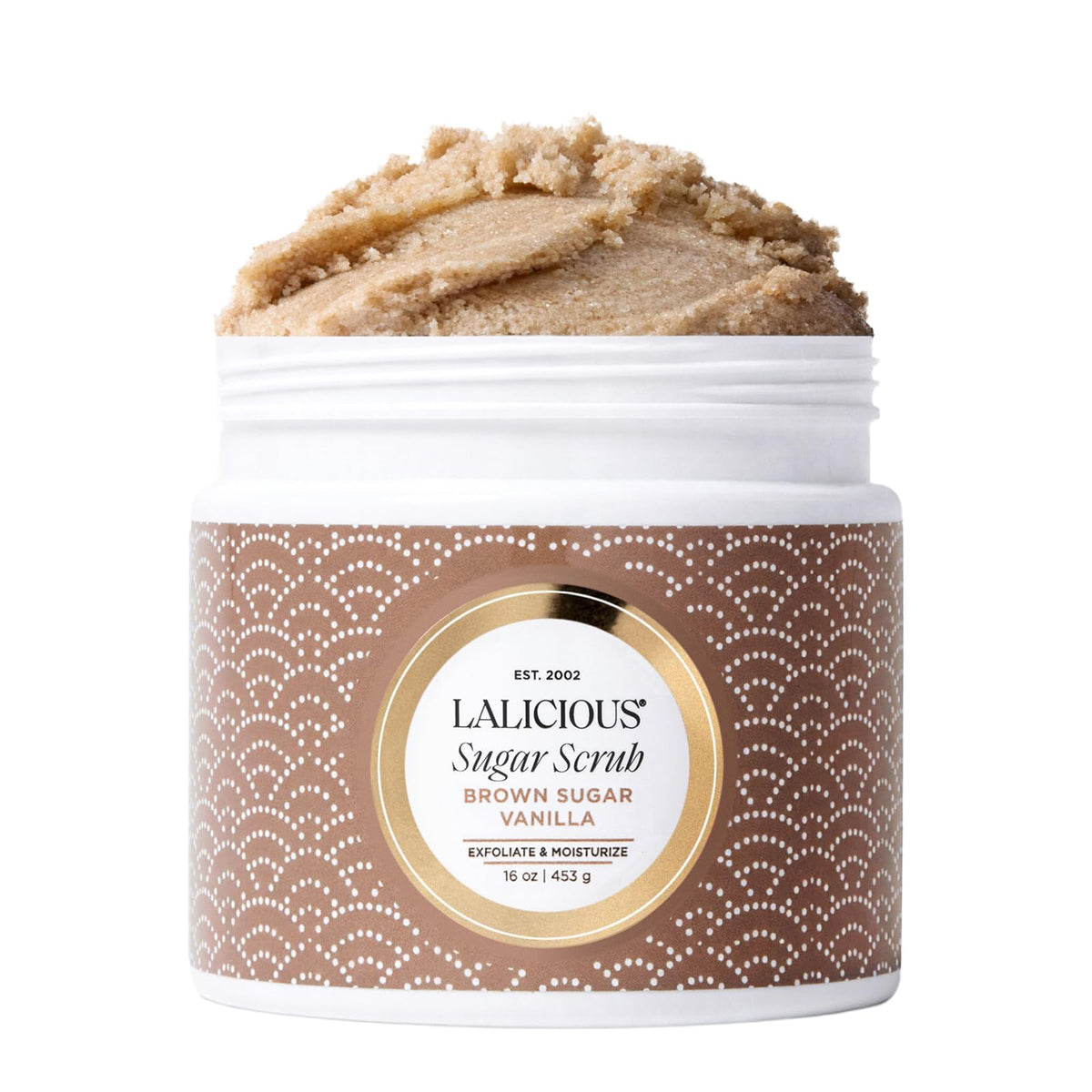 LALICIOUS Sugar Coconut Exfoliating & Moisturizing Body Scrub | Sugar & Coconut Oil | Pre-Shave Scrub for Ingrown Hairs & Razor Bumps | Gently Buffs & Smooths Sensitive Skin | No Parabens | Large 16oz