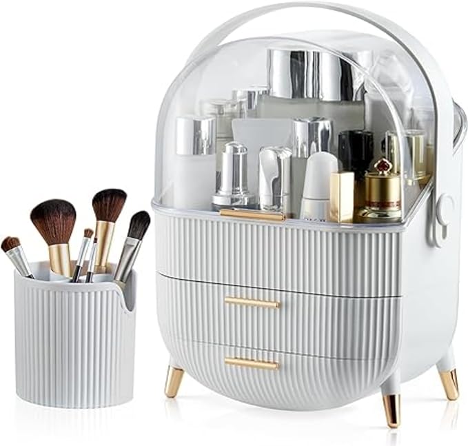 XAIODRAGONSKY Egg Makeup Organizer, Egg Shape(Oval) Makeup Storage Box Countertop Portable Vanity Cosmetics Organizer