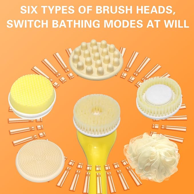 Electric Body Brush Set for Showering, Yellow