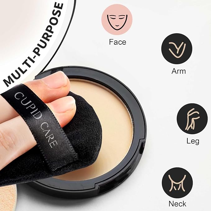 CUPID CARE 6 Pcs Triangle Powder Puff with 2 Travel Cases, Setting Powder Puffs for Face Powder and Foundation, Soft Velour Makeup Puff for Loose Powder Body Powder, Skin-Friendly, Beauty Makeup Tools