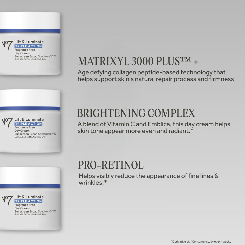 No7 Lift & Luminate Triple Action Face Cream with SPF 30, 1.69 oz