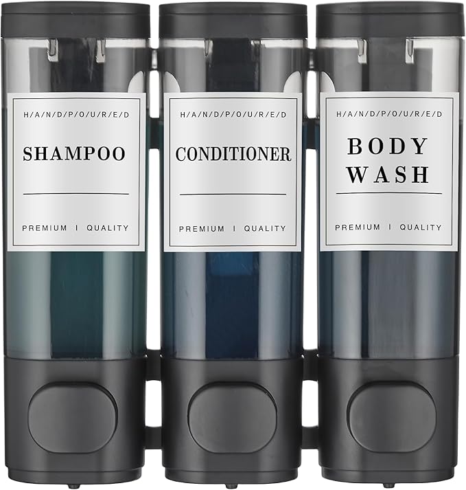 Shampoo and Conditioner Dispenser,Shower Soap Dispenser 3 Chamber No Drill Wall-Mounted Shampoo Dispenser for Shower Wall Mounted Shower Dispenser for Bathroom Hotel Large Capacity,Black