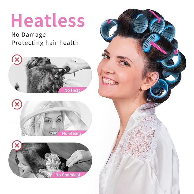 Hair Rollers Large Small 50PCS Set, 36PC Large Medium Small Hair Rollers for Volume Curlers with 12PC Clips and 2 Combs for Short Medium Blowout Look Long Hair Gift for Women Girls