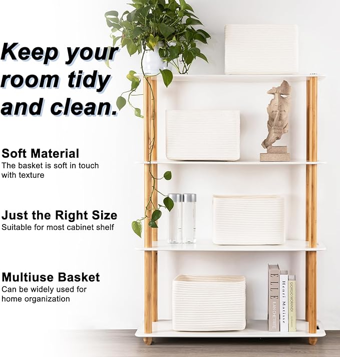 SIXDOVE 4 Pack Storage Baskets for Organizing, Woven Baskets for Shelves - Perfect for Toys, Books, Towels, and Clothes, Durable Gift Basket Bins Toy Storage, 12.7''L x9''W x7.8''H, White