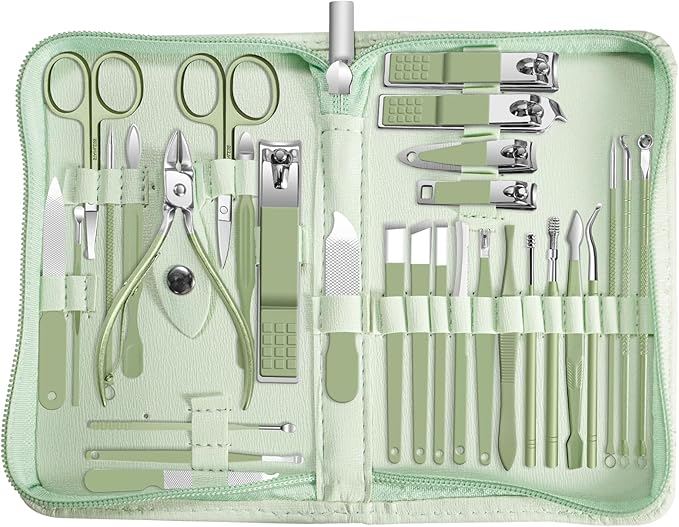 30 in 1 Manicure kit Personal Care Men's Accessories, Professional Nail Kit Pedicure Kit, Toe Nail Clippers for Men and Beauty Tools Portable Set, Travel Deluxe Convenience Set(Green)