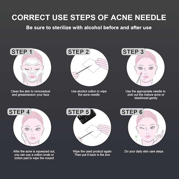 Meidaier 11Pcs Blackhead Remover Kit, Stainless Steel Acne Comedone Extractor with 10X Magnifying Glass & 20 75% Alcohol Pads, Pimple Whitehead Blemish Removal, Anti-Slip Handle & Storage Box