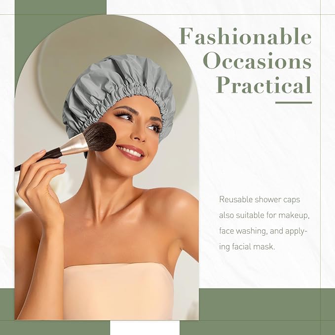 Edoneery Reusable Shower Caps for Women, Waterproof Long Hair Bonnet
