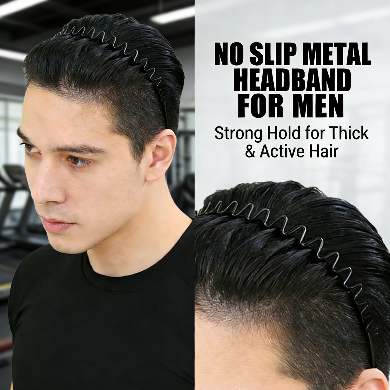 KELUBATU Metal Headband for Men,Zig Zag Wire Hair Band,Non Slip 2 Pcs