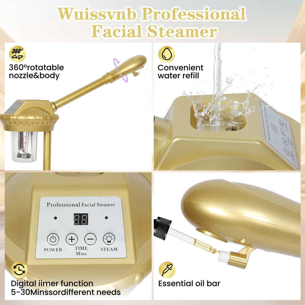 Wuissvnb Facial Steamer, Professional Facial Steamer for Estheticians, Hot Mist & Timer Function, Ozone Face Steamer on Wheels for Spa, Salon and at Home Use