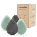 myHomeBody Natural Konjac Facial Sponges – Teardrop Shape - for Gentle Face Cleansing and Exfoliation - with Activated Charcoal and Aloe Vera, Set of 4