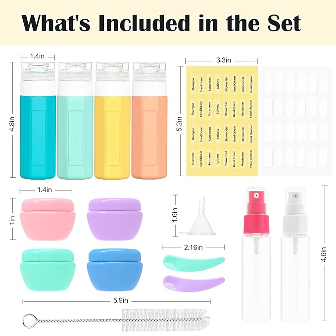 Redfly 17 Pack Travel Bottles for Toiletries, Tsa Approved 3oz Travel Size Containers, Leak Proof Travel Size Toiletries Bottles Silicone, BPA Free Refillable Shampoo Conditioners Kit, Colorful