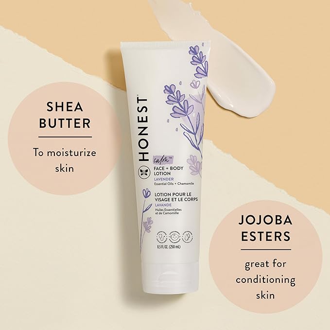 The Honest Company Hydrating Face Body Lotion, Fast Absorbing, Naturally Derived, Hypoallergenic, Lavender Calm, 8.5 fl oz