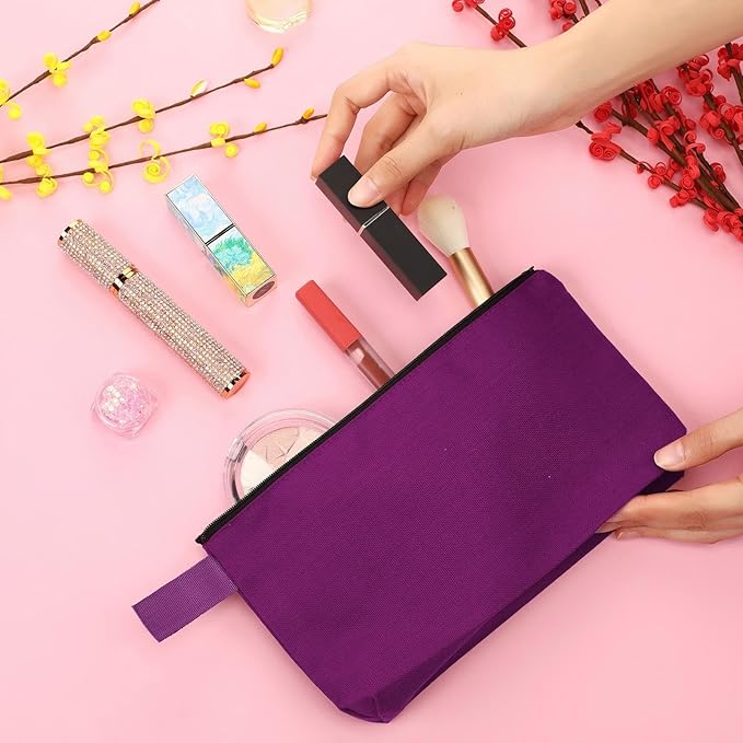 Reginary 60 Pcs Multicolor Canvas Makeup Bag Bulk Portable Travel Cosmetic Pouch Versatile Blank Toiletry Bag with Zipper for Women DIY Craft Purse Pencil Case (7.5 x 5 x 2 Inch)
