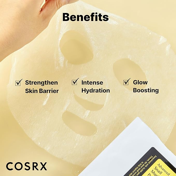 COSRX Snail Mucin Sheet Mask 10 EA with Snail Mucin Serum, Hydrating Face Sheet Masks for Dry & Sensitive Skin, Korean Face Mask for Self Care, Korean Skin Care