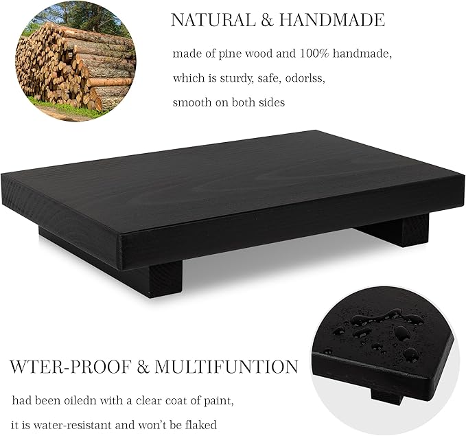 Bathroom Tray Wood Riser Kitchen Decor Soap Holder, 9" x 6" Black