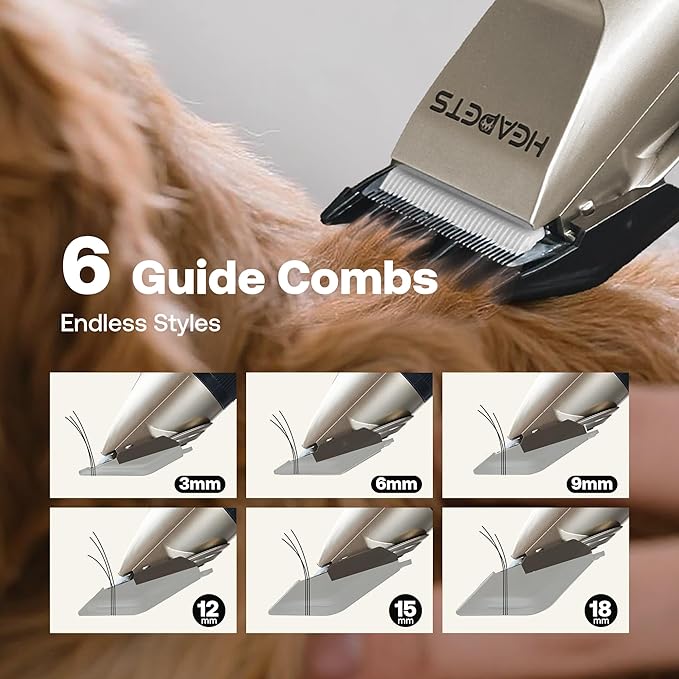 Dog Hair Clippers for Grooming Kit and Dog Paw Trimmer Nail Grinder for Grooming, Low Noise Rechargeable Cordless, Shaver Grooming Supplies for Pet Cats Dogs (Gold, White)