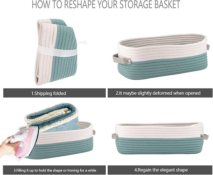 Oradrem Cotton Rope Woven Toilet Paper Baskets for Organizing Decorative for Boho Decor Small Storage Gift 13"x5.9"x4" Mint Green