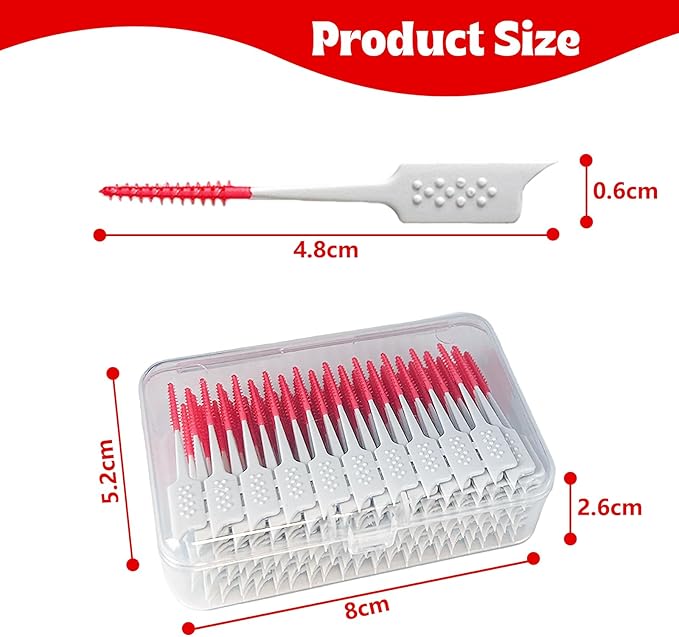 WQINX Dental Floss Picks Soft Silicone interdental Brush, Braces Brush, Floss Picks for Teeth, Disposable interdental Brush, Suitable for Cleaning Teeth Health(Red, 160pcs)