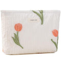 ZLFSRQ Makeup Bag Travel Cosmetic Bag for Purse Floral Zipper Makeup Pouch for Women Small Cute Flower Cosmetic Pouch Toiletry Bag Pencil Case Portable Organizer Canvas Aesthetic Gift (Tulip)