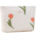 ZLFSRQ Makeup Bag Travel Cosmetic Bag for Purse Floral Zipper Makeup Pouch for Women Small Cute Flower Cosmetic Pouch Toiletry Bag Pencil Case Portable Organizer Canvas Aesthetic Gift (Tulip)