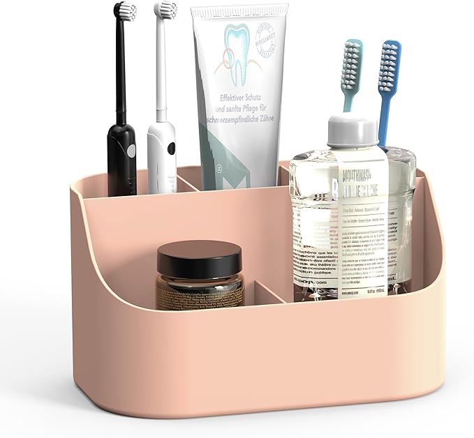 5 Slots Countertop Plastic Toothpaste and Toothbrush Holder for Bathroom