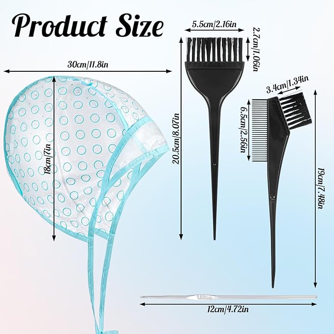 8 Pcs Hair Highlighting Cap,Highlights Caps for Hair,Highlight Caps for Hairs with 3 Metal Hook and 2 Hairs Dye Comb & Brush for Salon & DIY Dyeing