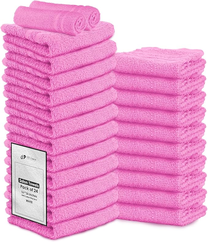STF Linen Hand Towels (Pack of 24) Pink Economy Towels Salon Towels - 100% Cotton Spa Towel – 16 x 27 Inches Highly Absorbable, Facial, Gym Towel, Hair, Face Towel Bulk