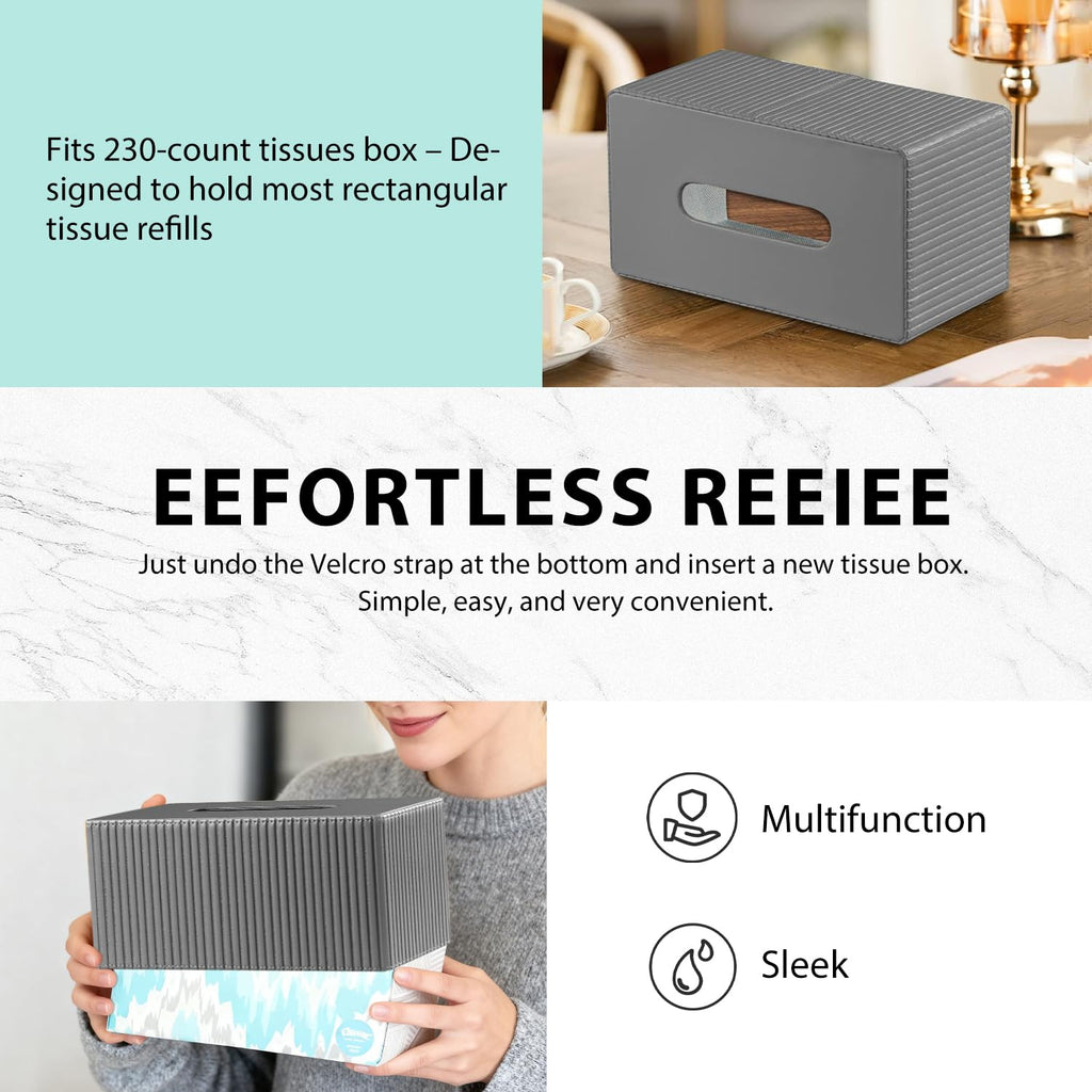 Larger Tissue Box Cover, Modern PU Leather Rectangular Facial Tissue Holder, Minimalist Tissue Organizer/Dispenser, Napkin Storage Box for Bathroom,Vanity Countertop, Nightstand, Office, Home Decor