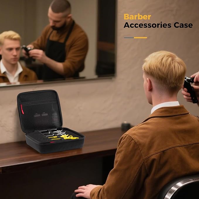 ProCase Hard Barber Accessories Case, Travel Bag for 3-4 Hair Clippers and Supplies, Trimmer Organizer Storage Box with DIY Dividers, Portable Holder for Men Razor Guard Grooming Kits -Black