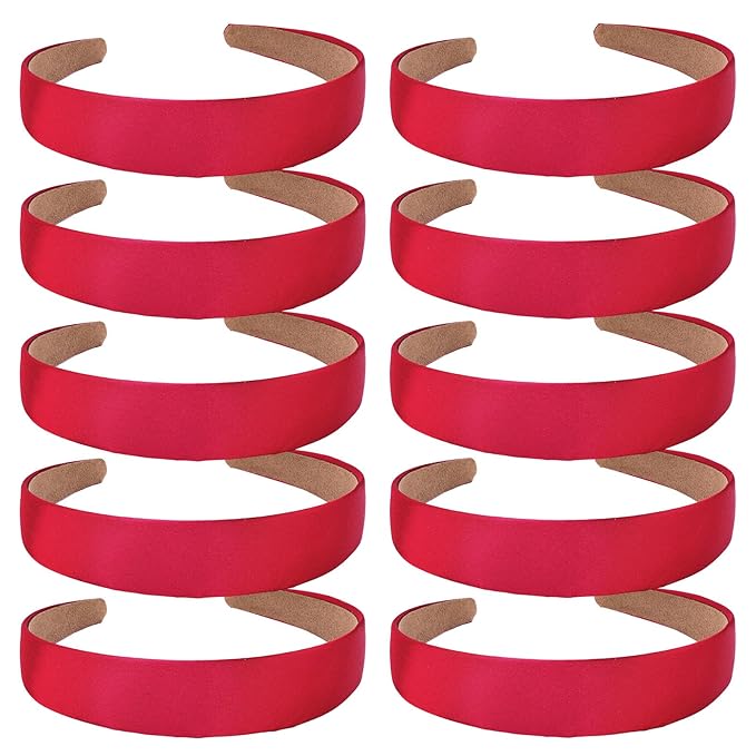 Wecoe 10 Pack Dark Red Headbands 1 Inch Wide Satin Headbands Women Non Slip Fashion Plain Solid Hairbands DIY Halloween Valentine' s Day Hair Accessories for Women Girls Diademas Para Mujer