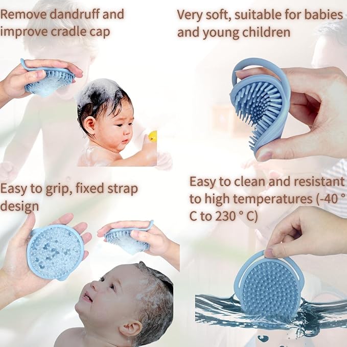 Baby Cradle Cap Comb, Silicone Scalp Massager, Soft Bristle Shampoo Brush for Newborns and Toddlers, Head Massager Scalp Stress Relax (Grey)